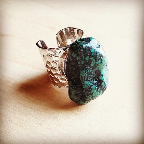 Minimalist Natural Turquoise Chunk on Cuff Ring
